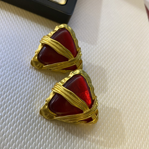 法式夸张红色三角形925银针气质名媛耳环复古时尚港风耳钉耳夹