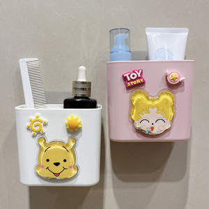卫生间收纳架置物架壁挂免打孔可爱创意家用浴室梳子洗面奶收纳盒