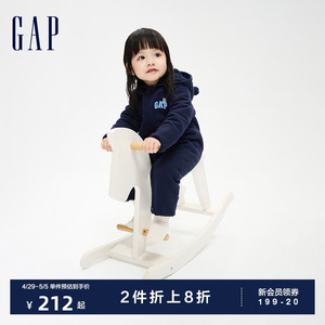 Gap婴儿冬季LOGO熊耳一体式连体衣儿童装可爱外出运动爬服837102