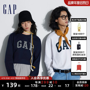 Gap男女装2024春季新款LOGO美式纯棉长袖T恤圆领运动打底衫892184