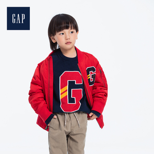 Gap男童棒球领拉链短外套524943 儿童红色棉服潮流外套