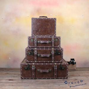 美式复古手提箱木箱子民国皮箱做旧摆件旅行箱橱窗陈列摄影道具箱