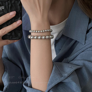 施家铂金银灰色珍珠手串女小众设计精致手链2024新款爆款轻奢手饰