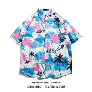 沙滩椰树花衬衫男女海岛旅游度假风半袖衬衣情侣夏威夷短袖上衣服