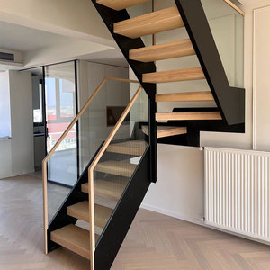 双梁玻璃楼梯阁楼复式室内家用别墅成品loft公寓整体钢木楼梯定制