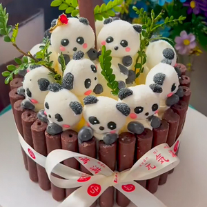 网红熊猫蛋糕围边巧克力棒生日甜品装饰手指饼干棒黑森林慕斯摆件