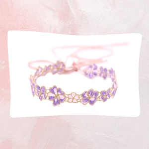 粉紫色花朵蕾丝choker刺绣日系甜美少女超仙颈带无扣绑带项圈