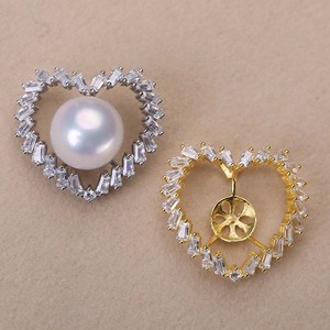 DIY手工制作珍珠项坠不含珍珠单个心形吊坠银饰 s925纯银吊坠配件