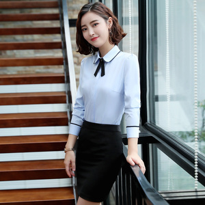 长袖衬衫女2018秋季新款韩版修身女装职业气质时尚OL衬衣工装上衣