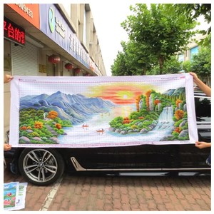 出售纯手工绣好的十字绣成品江山如画旭日东升山水风水画客厅装饰