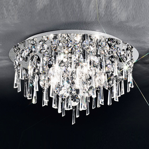 圆形水晶灯主卧室LED吸顶灯客厅欧式三色光遥控现代简约轻奢灯具
