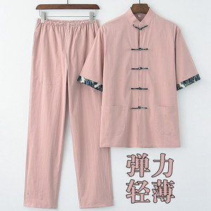 男士唐装短袖男青年改良中国风夏季薄款潮牌中式男装弹力佛系套装