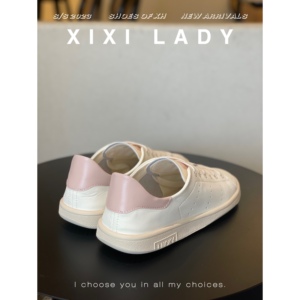 XH女鞋2023新款真皮软底粉尾小白鞋平跟柔软休闲运动鞋