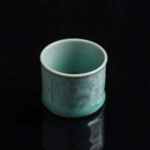 茶器先生 龙泉青瓷纯手工雕刻 邱含微 江南水乡 扳指杯