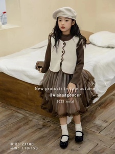 韩系韩版女童 连衣裙 加绒两件套 马甲 连连衣纱裙
