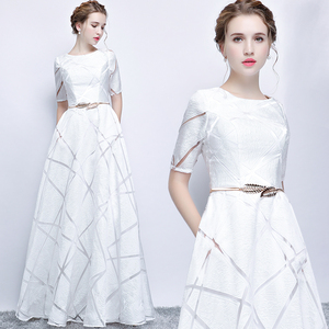 晚礼服2024新款白色时尚长款修身显瘦高贵优雅宴会主持人高级感女