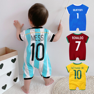 婴儿足球服长袖连体衣秋宝宝满月百天球衣阿根廷梅西C罗7内马尔
