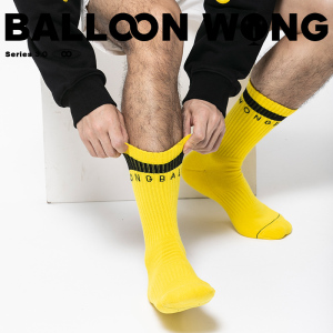 王气球原创设计/运动袜【3号·新人类】亮黄色纯棉长筒毛巾底男袜