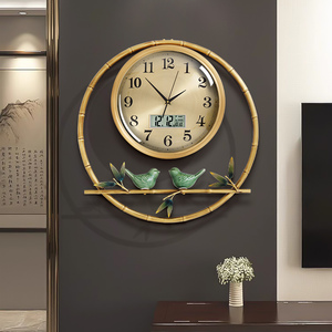 纯铜轻奢挂钟竹子客厅家用创意时钟表网红墙面装饰石英钟2024新款