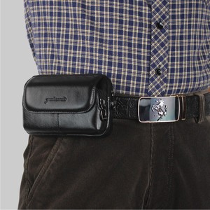 真皮手机包中老年男士穿皮带腰包多功能挂包4.5-5.5寸牛皮包横款