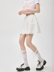 日系白色芭蕾风蓬蓬蛋糕裙女高腰超好看半裙显瘦可爱拼接公主短裙