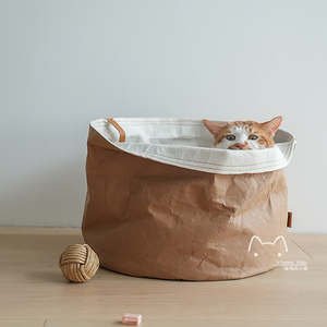 MUJI风可水洗牛皮纸袋宠物猫咪冬天毛毡床保暖垫屋抓板箱盒一体窝