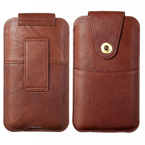真皮手机袋超薄磁扣皮套穿皮带腰包插卡手拿包竖款6.5寸7通用直插