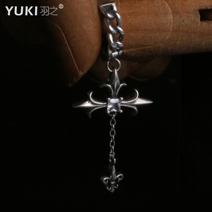 YUKI男士925纯银耳环克罗十字架挂链耳饰INS欧美小众潮人男女银饰