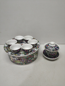 七八十年代老瓷器收藏广彩茶具一套普洱功夫茶库存老厂货茶盘茶海