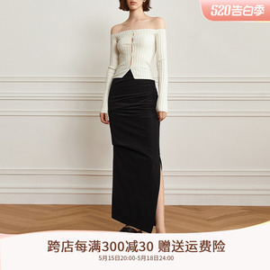 AEL原创设计感显瘦高腰半身裙女2024新款夏天暗黑系褶皱包臀长裙