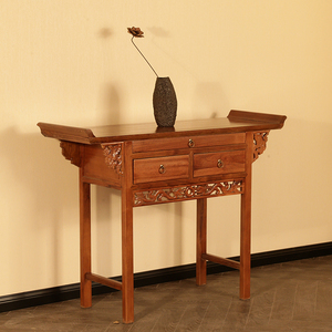 明清仿古实木中式佛桌二斗翘头供桌双龙戏珠雕花条案桌1.2米佛台