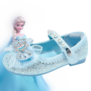 迪士尼女童公主皮鞋春秋季新款儿童鞋子爱莎粉色花童水晶鞋单鞋