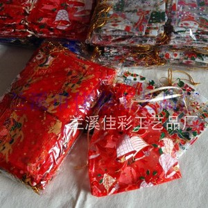 精品布袋子涤纶欧式节新年礼物束口袋烫金纱袋圣诞礼品赠送包装袋