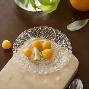肆月  创意浮雕玻璃盘水果盘子2024新款家用高级感圆盘透明盘轻奢