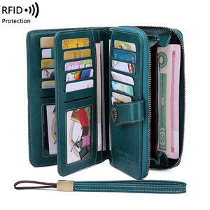 RFID防磁钱包长款拉链女士复古百搭时尚欧美新款大容量手拿包卡包