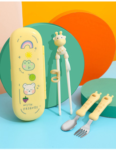 儿童训练筷套装2-4-7岁宝宝餐具学习筷练习筷一段不锈钢辅食勺叉