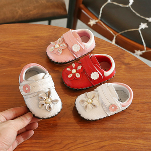春季新款0-6-12个月女宝宝单鞋 婴儿软底学步鞋真皮公主不掉0-1岁