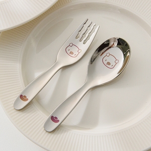316不锈钢勺子儿童吃饭勺家用宝宝喝汤汤勺水果叉子高颜值小勺子