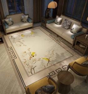 新中式客厅地毯定制沙发茶几毯卧室床边大尺寸可洗吸水薄款软地垫