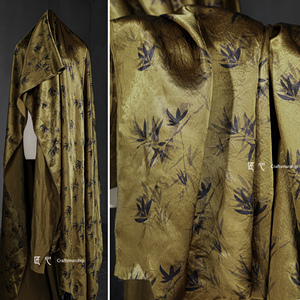 重磅醋酸古铜金色 竹叶绸缎植物染垂顺衬衫裙裤服饰设计师面料