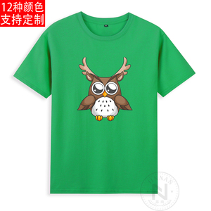 纯棉可爱飞行动物小鸟类森林圣诞帽猫头鹰owl短袖T恤衣服有童装