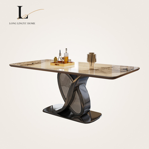 LLY 轻奢岩板餐桌长方形家用小户型现代简约六人高级感歺桌椅组合