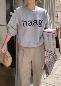 韩国haag直营正品设计师原创 韩版女装haag logo春秋毛圈印花卫衣