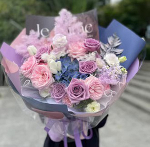 珠海市鲜花速递同城花店生日送花红粉香槟玫瑰长辈女朋友情人节