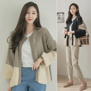 [直发]韩国代购-CAN 143956-女春针织开衫羊毛衣外套大版落肩休闲