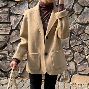 [现货]韩国东大门代购女秋冬双面呢西装外套羊毛呢子宽松100%羊毛