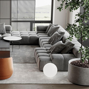 极简布艺沙发转角拼色北欧客厅组合真皮轻奢方块简约现代大小户型