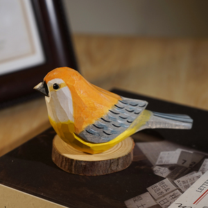 木头手工雕刻小鸟原木风可爱仿真麻雀鹦鹉山雀动物桌面装饰品摆件