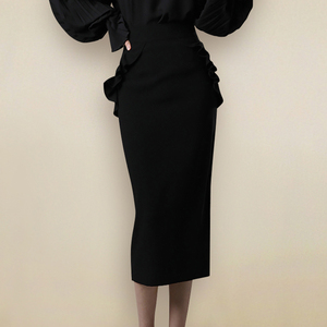 高腰包臀裙半身裙女设计感小众半身长裙黑色铅笔裙优雅气质半裙夏