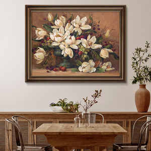 美式餐厅装饰画欧式复古餐桌背景墙挂画法式花卉手绘油画